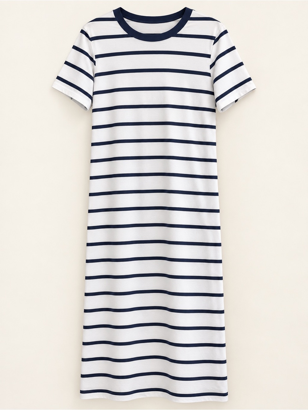 Athleta Navy & White Striped Short-Sleeve Midi Dress